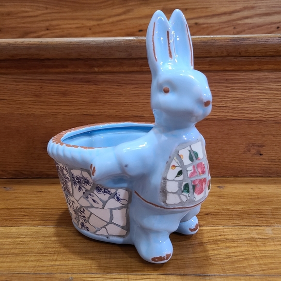Accents | Mosaic Tile Blue Ceramic Rabbit Bunny Planter | Poshmark